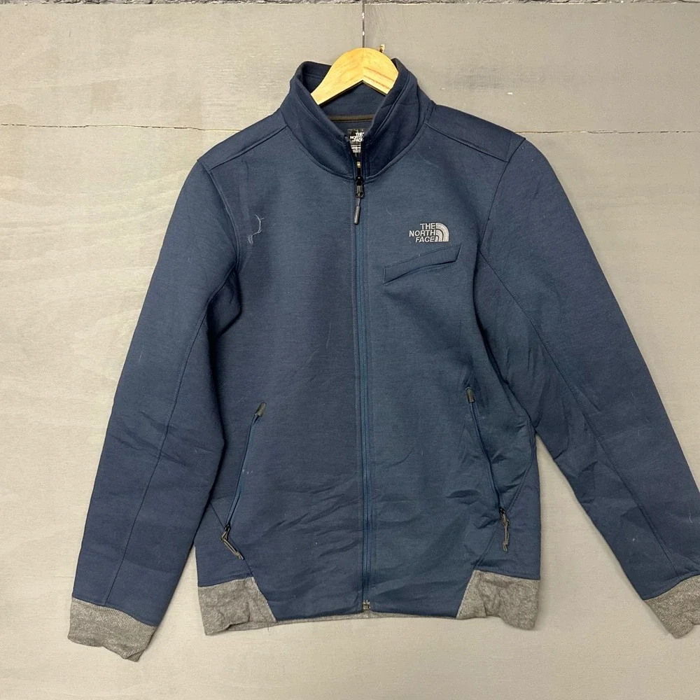 The North Face Mens Navy Blue Full Zip Softshell Jacket Small Grey Trim‎ 3085